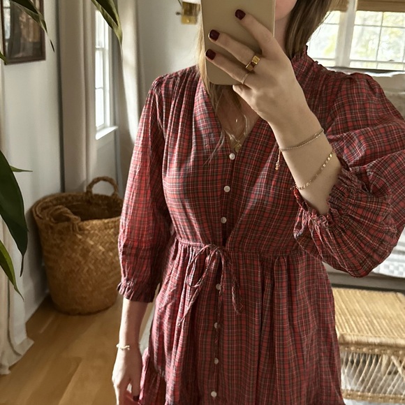 Red Plaid Button-Down Dress - Picture 2 of 11
